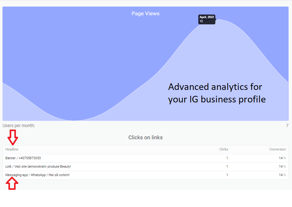 Advanced analytics for micro landing page for IG business profile tips for marketing on instagram