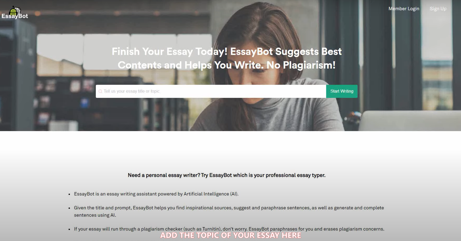 ESSAYBOT ALLOWS YOU TO WRITE PERSONAL ESSAYS FAST