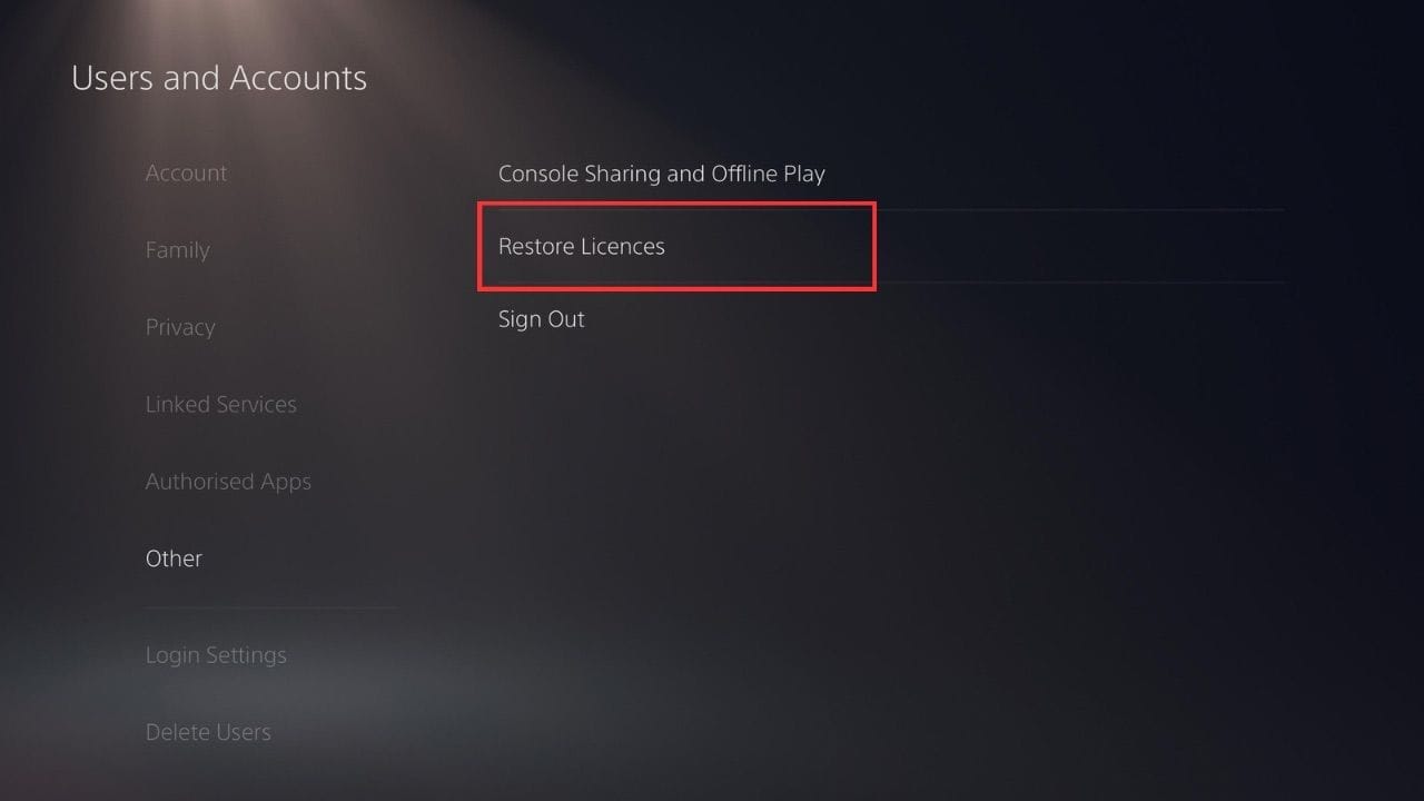 Reset PS5 license settings