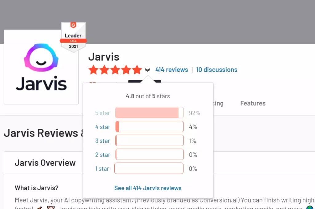 Jarvis AI reviews g2 AI writer Content generator Ai writing assistant