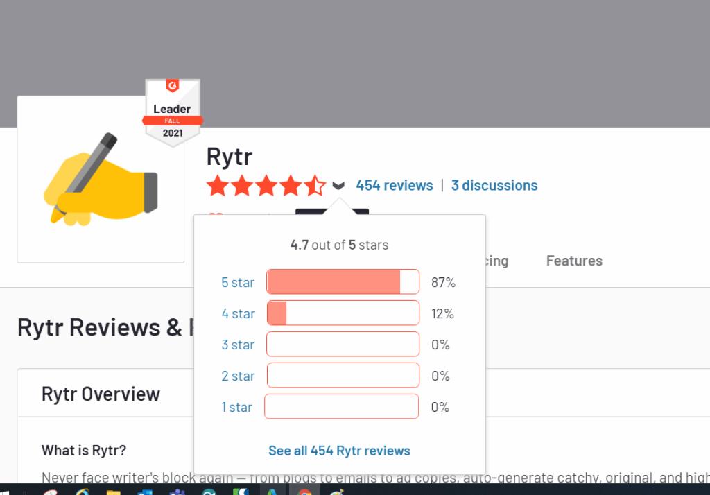 Rytr AI reviews g2 AI writer Content generator Ai writing assistant