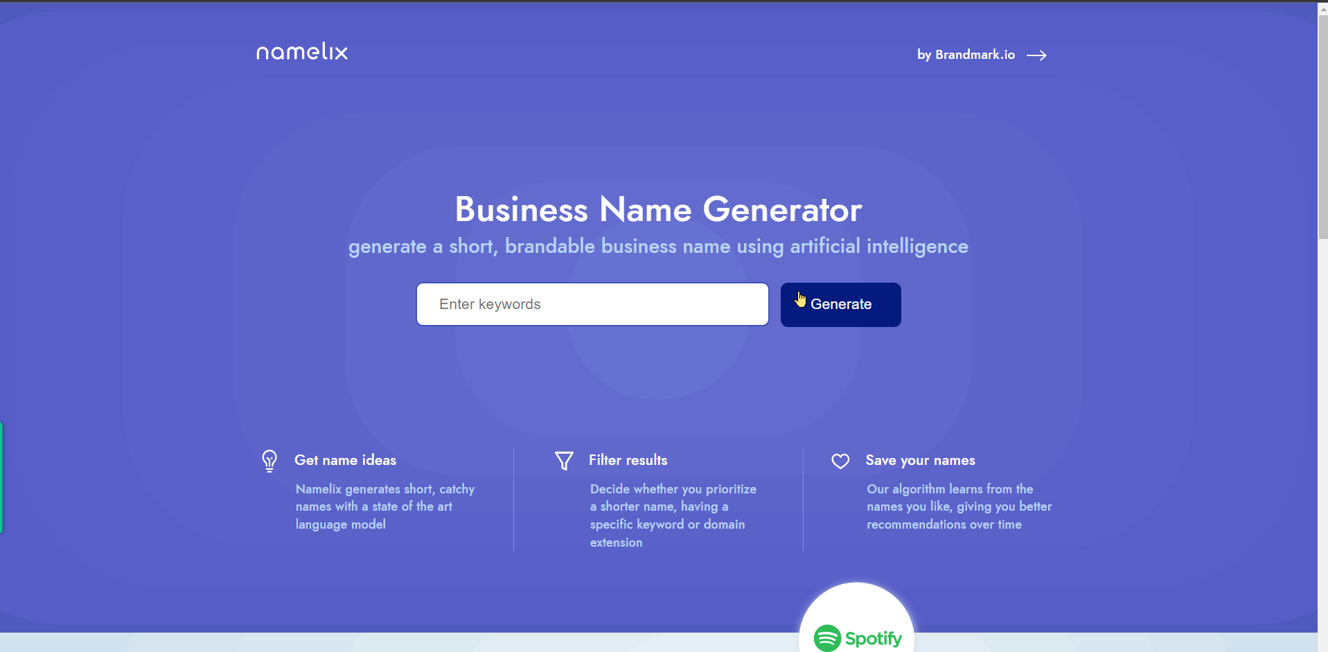 Namelix short business name generator